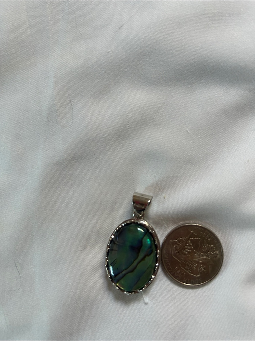 Iridescent Abalone Oval Pendant Necklace - Green Blue